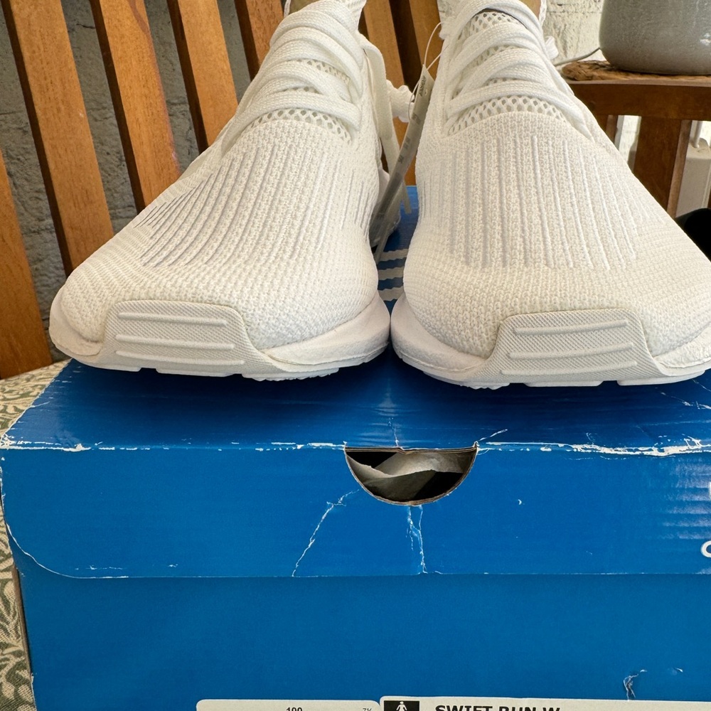 adidas White Athletic Shoes with Sock-like Fit and Breathable Upper